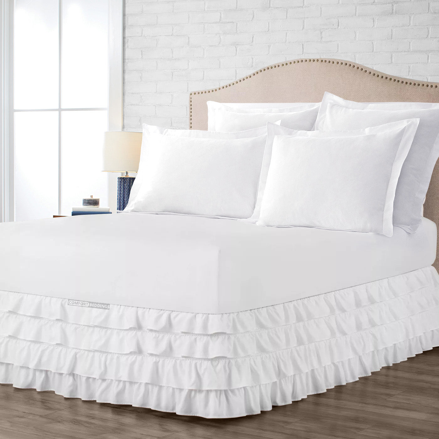 Luxury White Waterfall Ruffled Bed Skirt