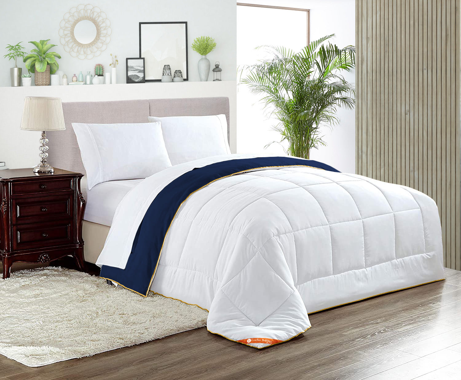 White and Navy Blue Reversible Comforter