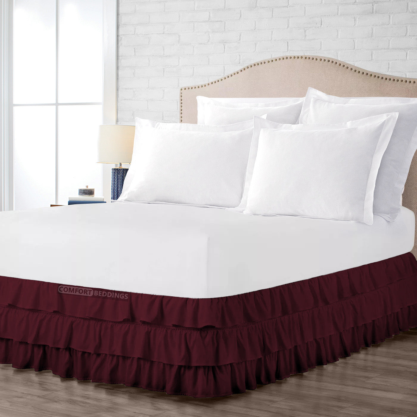 Wine Multi Ruffled bed skirt 