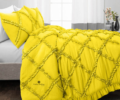 Yellow Diamond Ruffled Duvet Cover