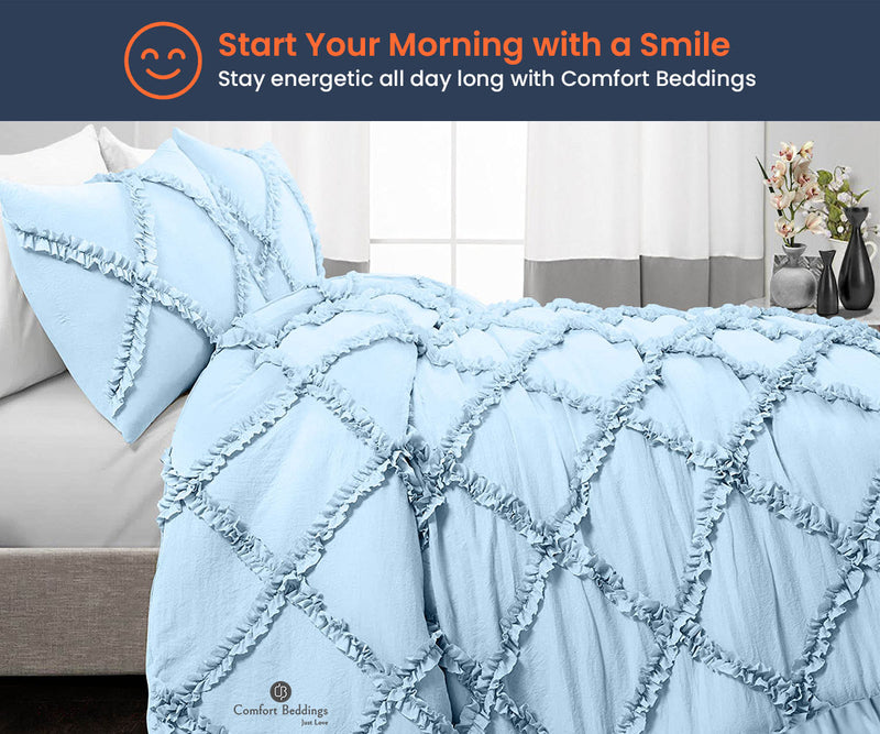 Light Blue Diamond Ruffle Comforter