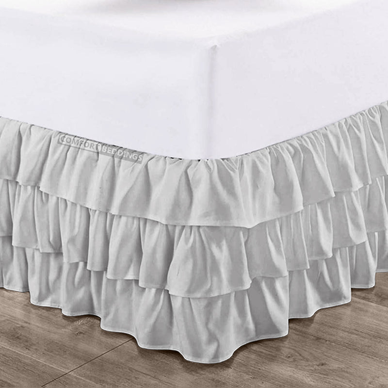 Light Grey Multi Ruffle Bed Skirts