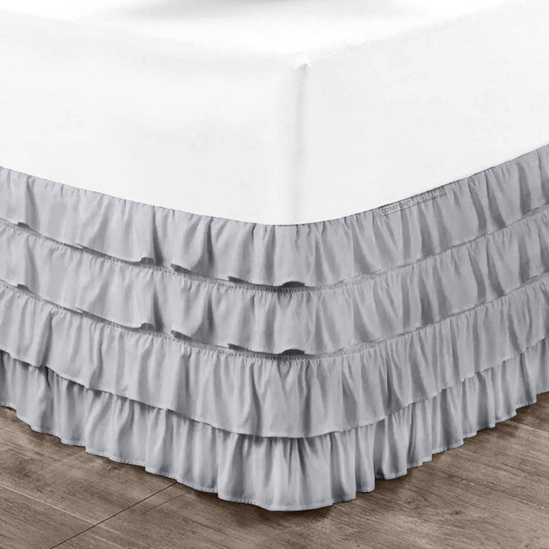Luxury Light Grey Waterfall Ruffled Bed Skirt 600TC