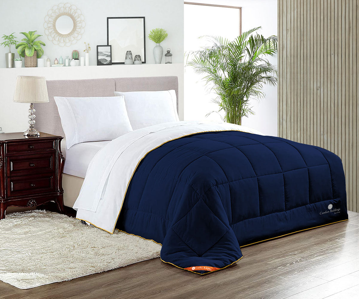 White and Navy Blue Reversible Comforter